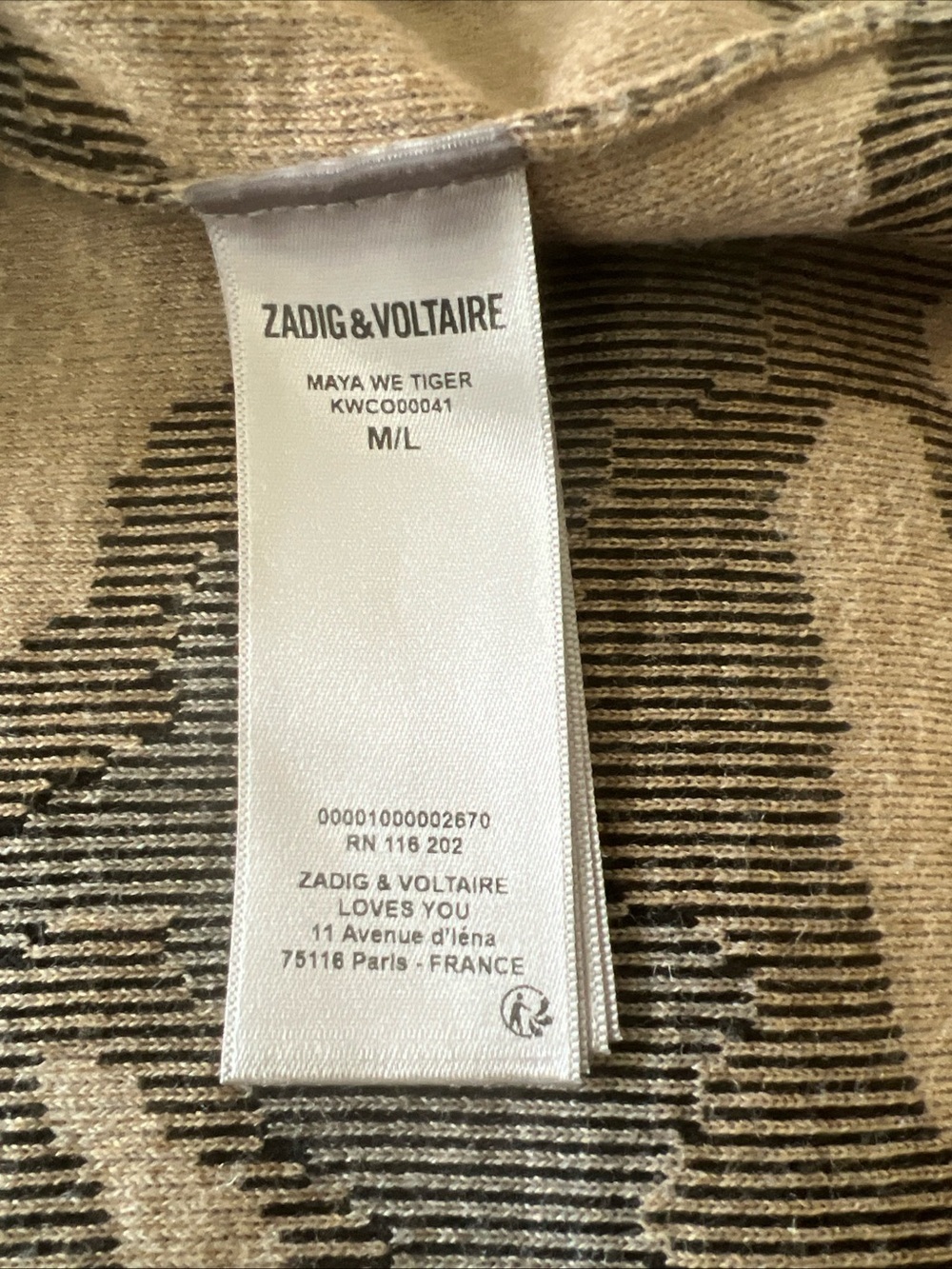 ZADIG & VOLTAIRE “MIA WE TIGER” pure wool boxy cardigan M/L - Picture 6 of 11